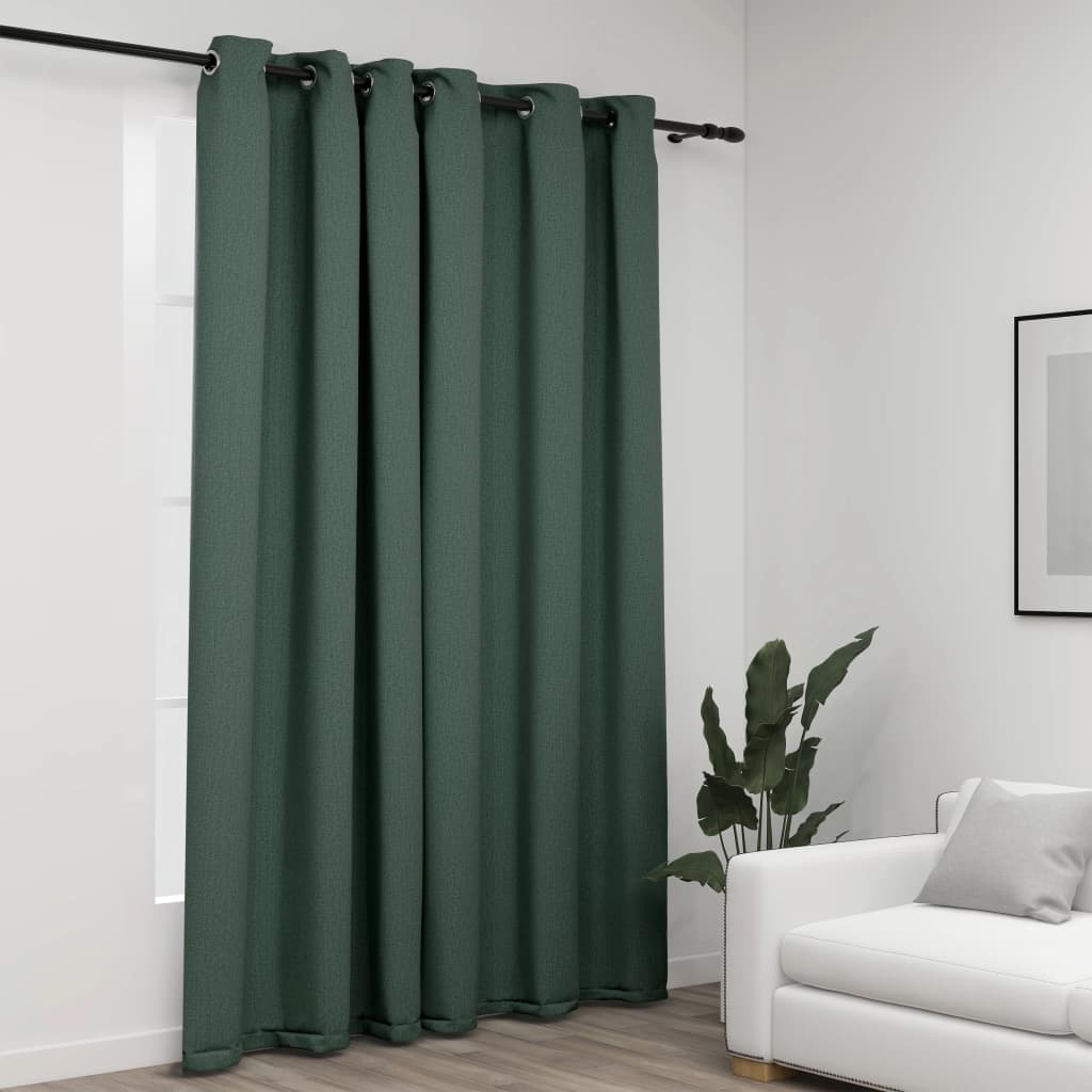 Linen-Look Blackout Curtains with Grommets Green 290x245cm - Direct Imports