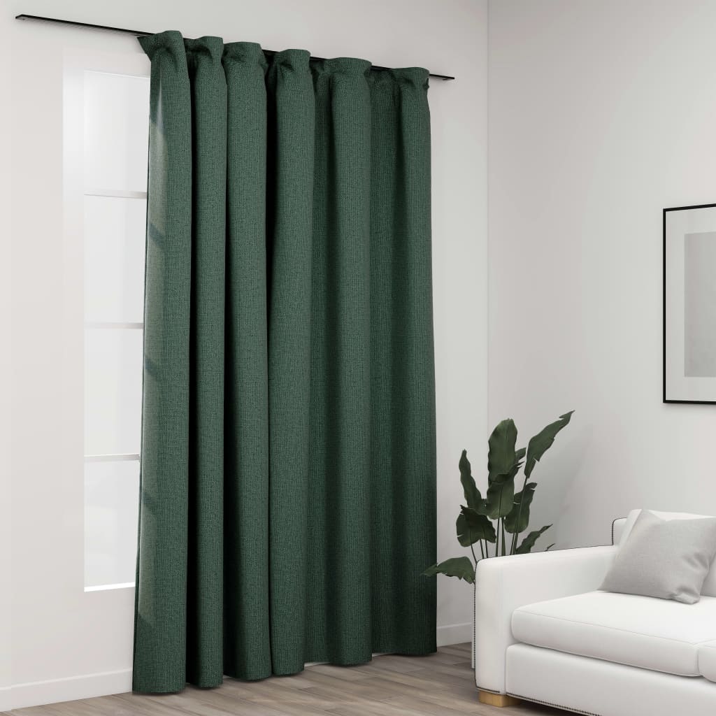 Linen-Look Blackout Curtain with Hooks Green 290x245 cm - R and M Furniture