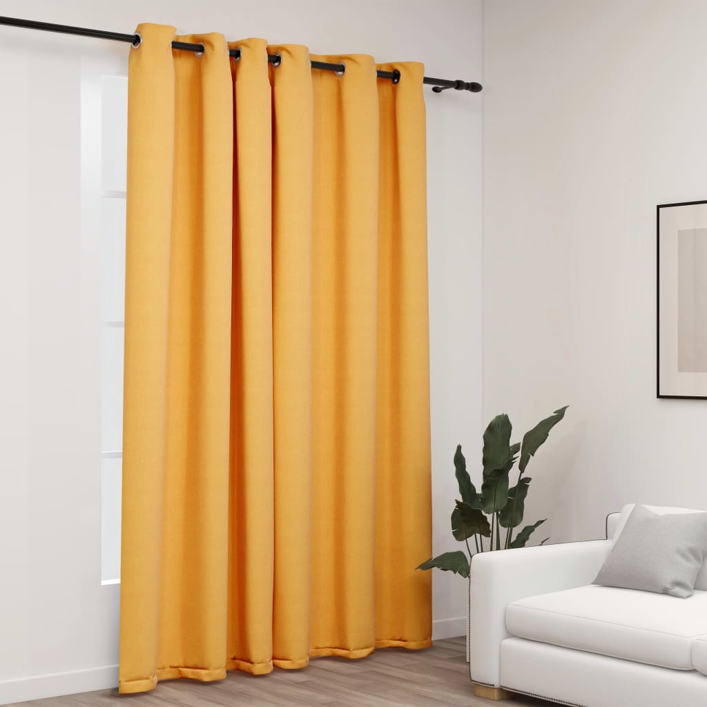 Linen-Look Blackout Curtains with Grommets Yellow 290x245cm - Decor Base