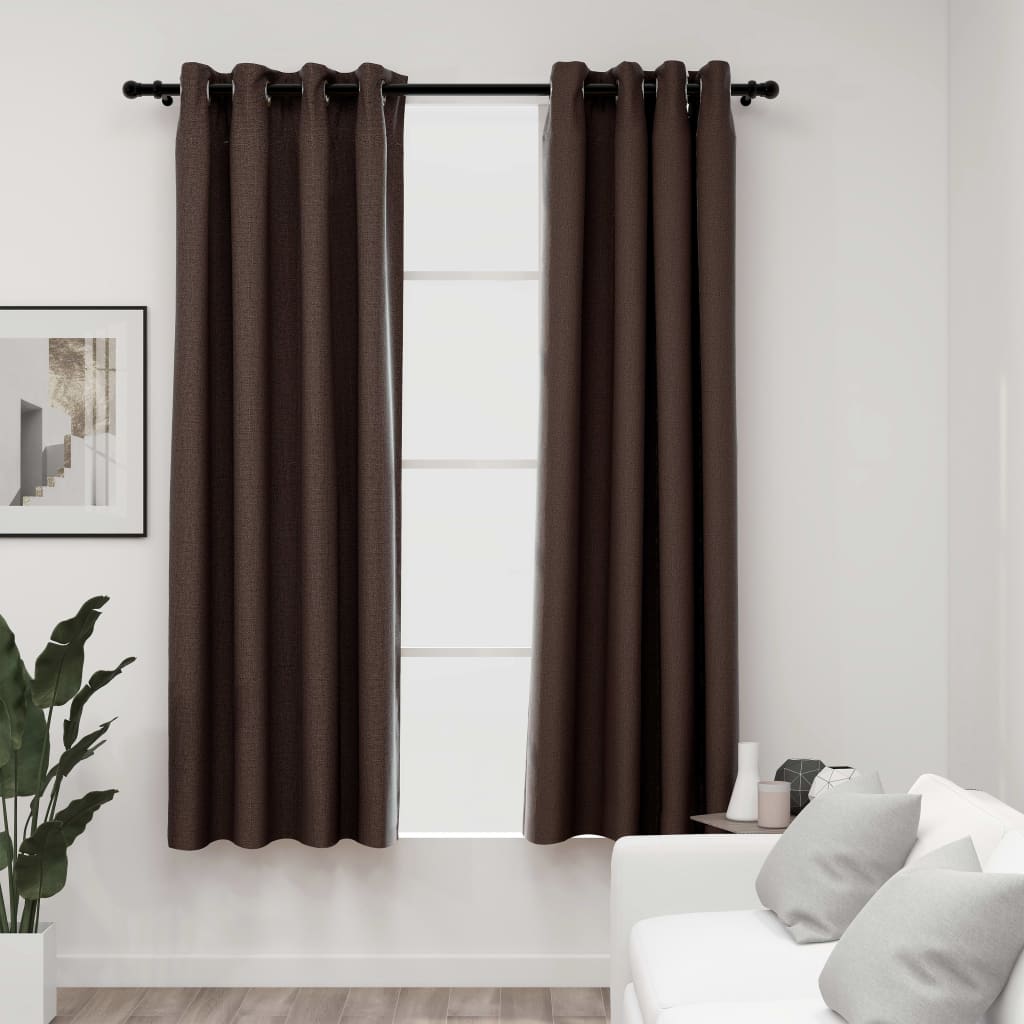 Linen-Look Blackout Curtains with Grommets 2pcs Taupe 140x175cm - Design Hut