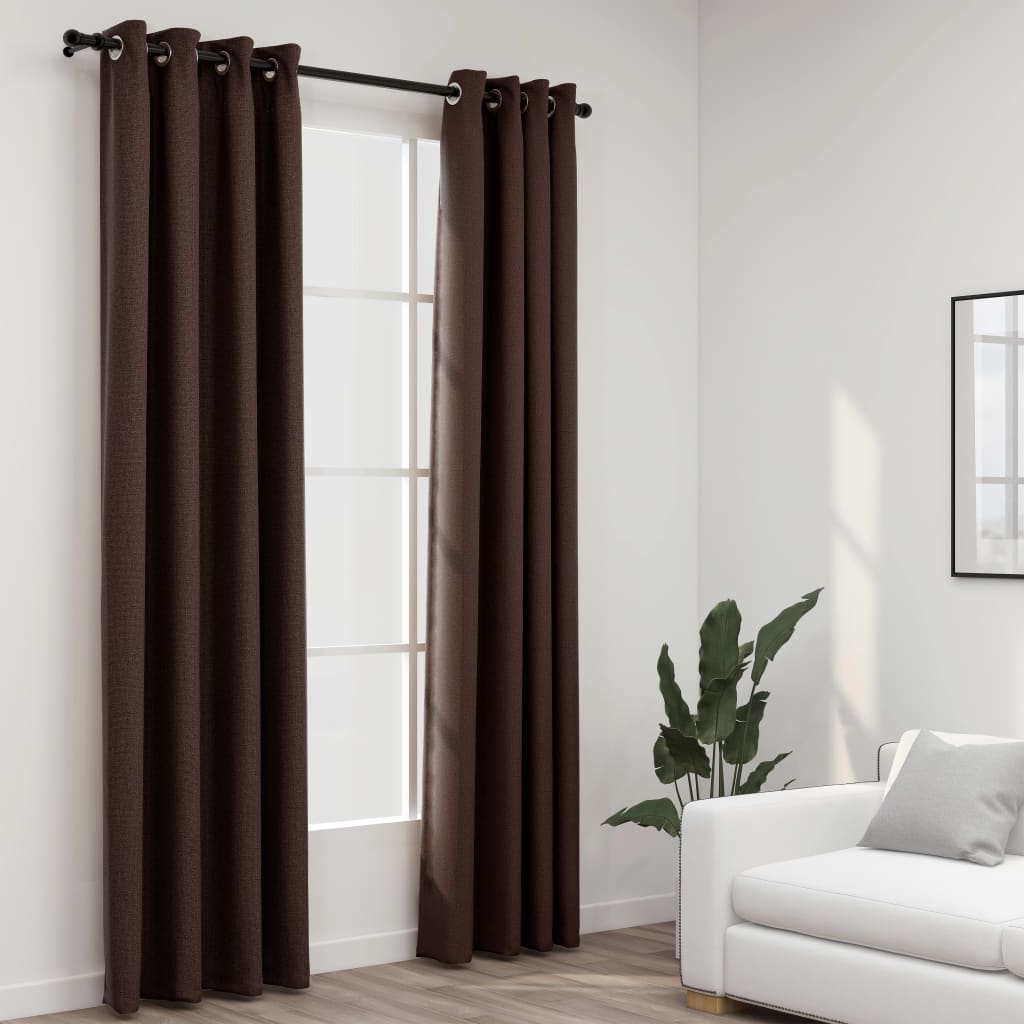 Linen-Look Blackout Curtains with Grommets 2pcs Taupe 140x225cm - R and M Furniture