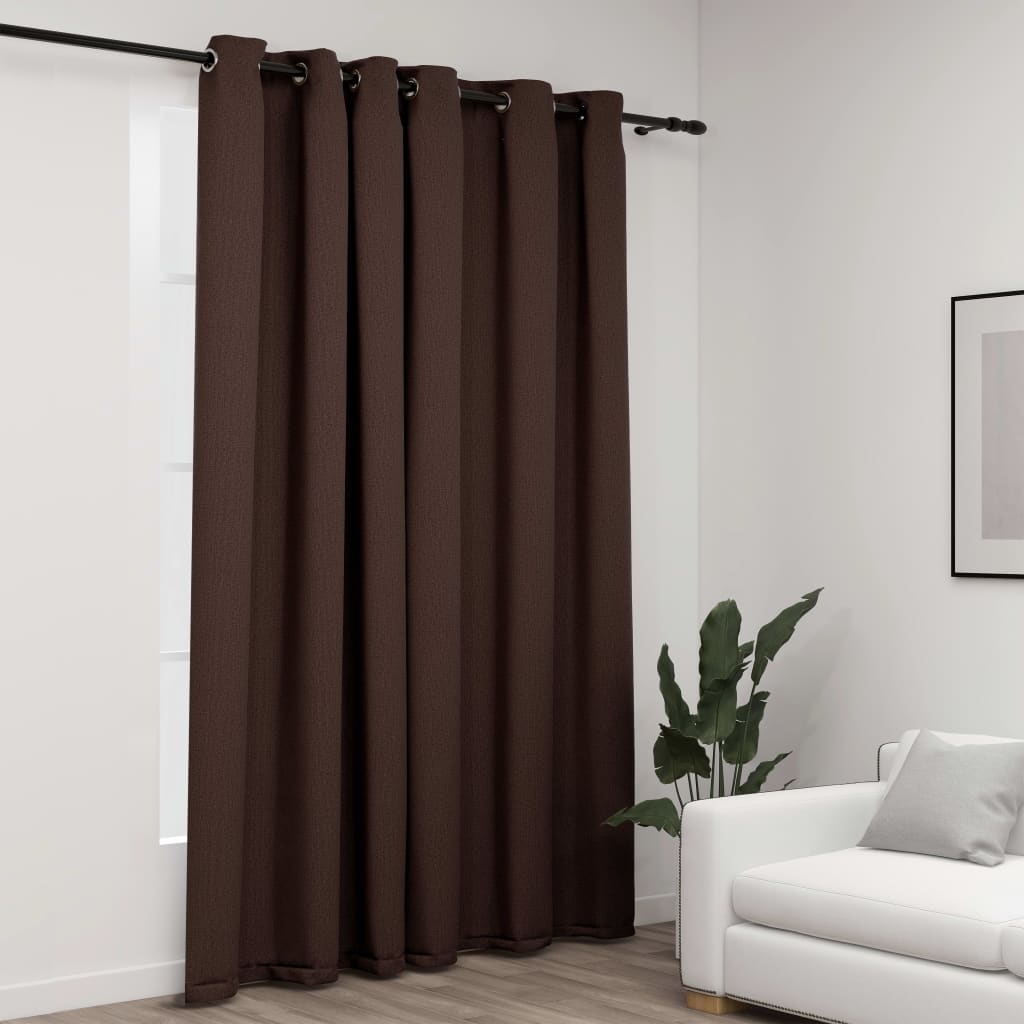 Linen-Look Blackout Curtain with Grommets Taupe 290x245cm - Millennium Furniture