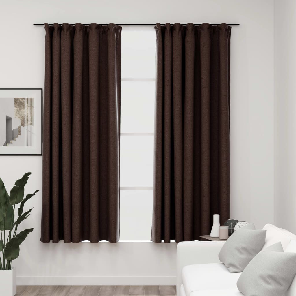 Linen-Look Blackout Curtains with Hooks 2 pcs Taupe 140x175 cm - Unbeatable Bargains