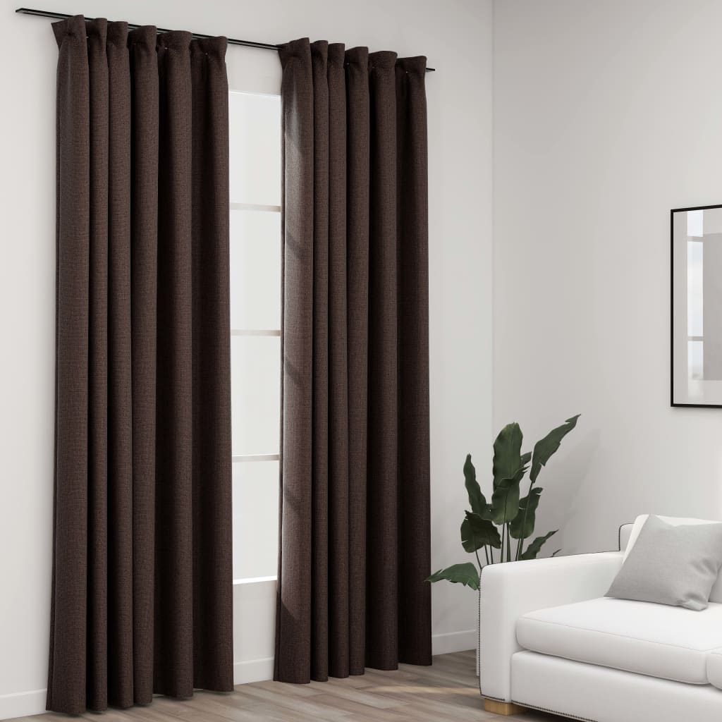 Linen-Look Blackout Curtains with Hooks 2 pcs Taupe 140x245 cm - Merkel Designers