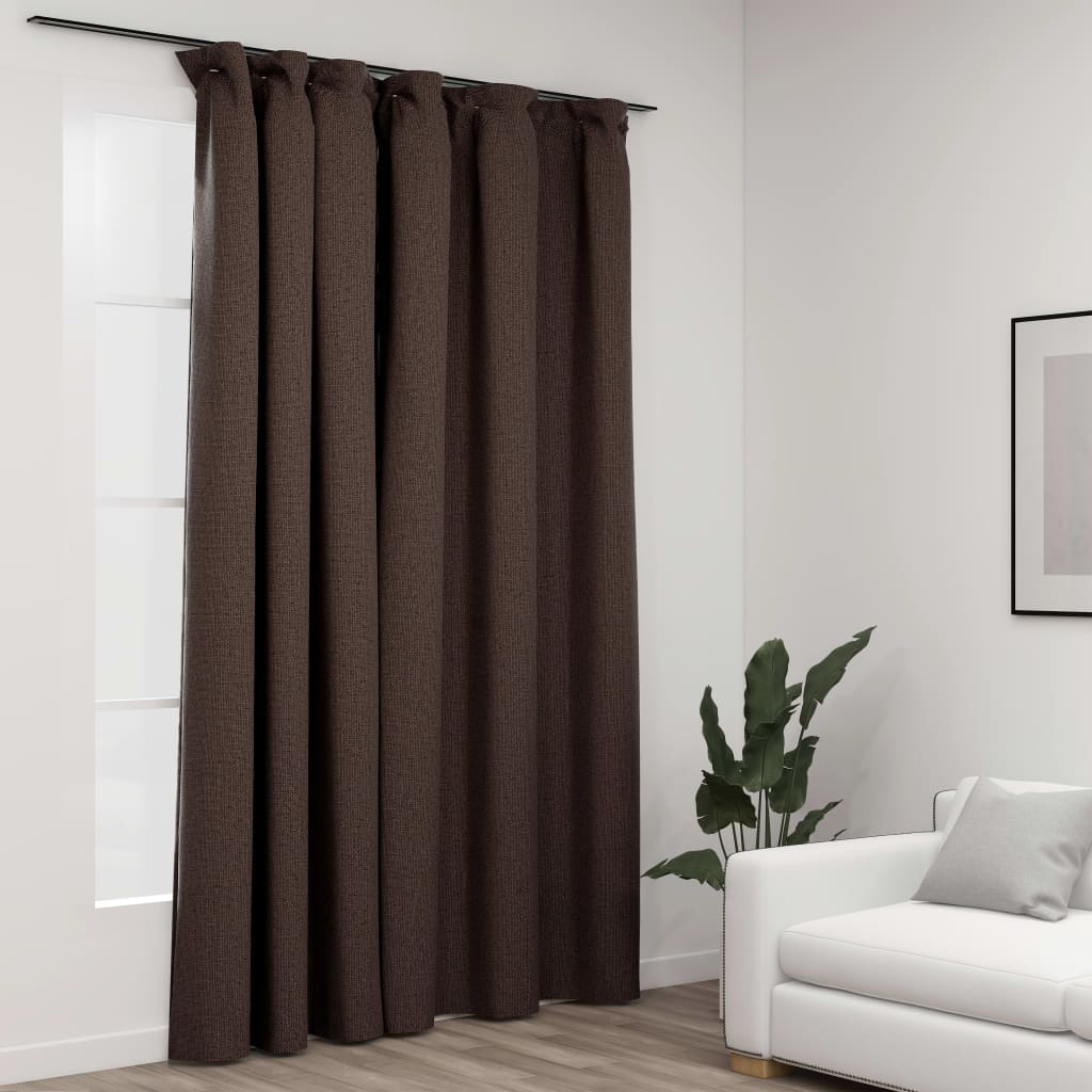 Linen-Look Blackout Curtain with Hooks Taupe 290x245 cm - Decor Base