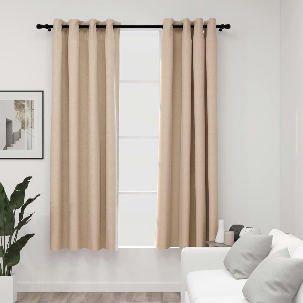Linen-Look Blackout Curtains with Grommets 2pcs Beige 140x175cm - Direct Imports