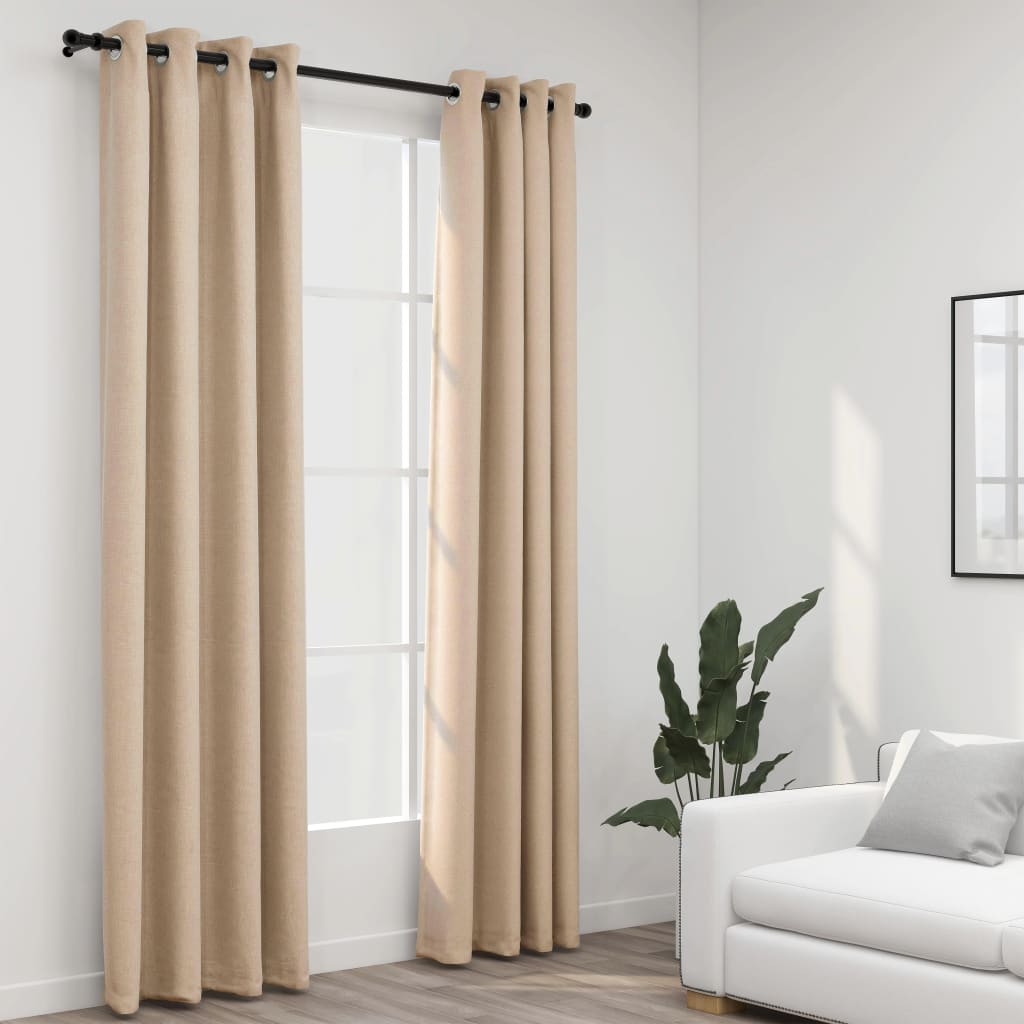Linen-Look Blackout Curtains with Grommets 2pcs Beige 140x245cm - Unbeatable Bargains