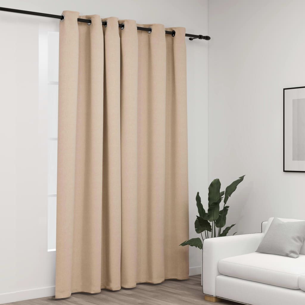 Linen-Look Blackout Curtain with Grommets Beige 290x245cm - Tyrell & Tyrell
