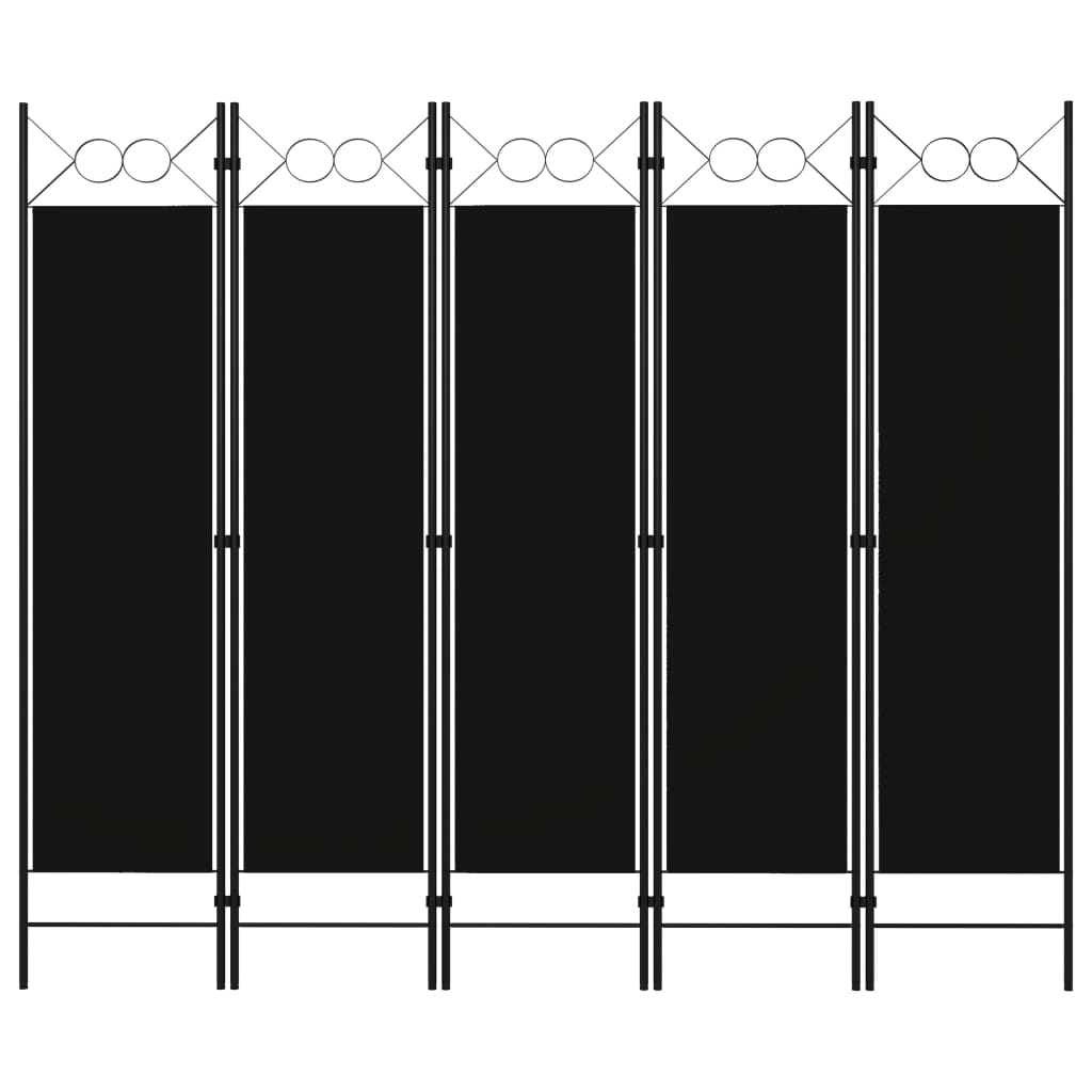 5-Panel Room Divider Black 200x180 cm - Decor Base