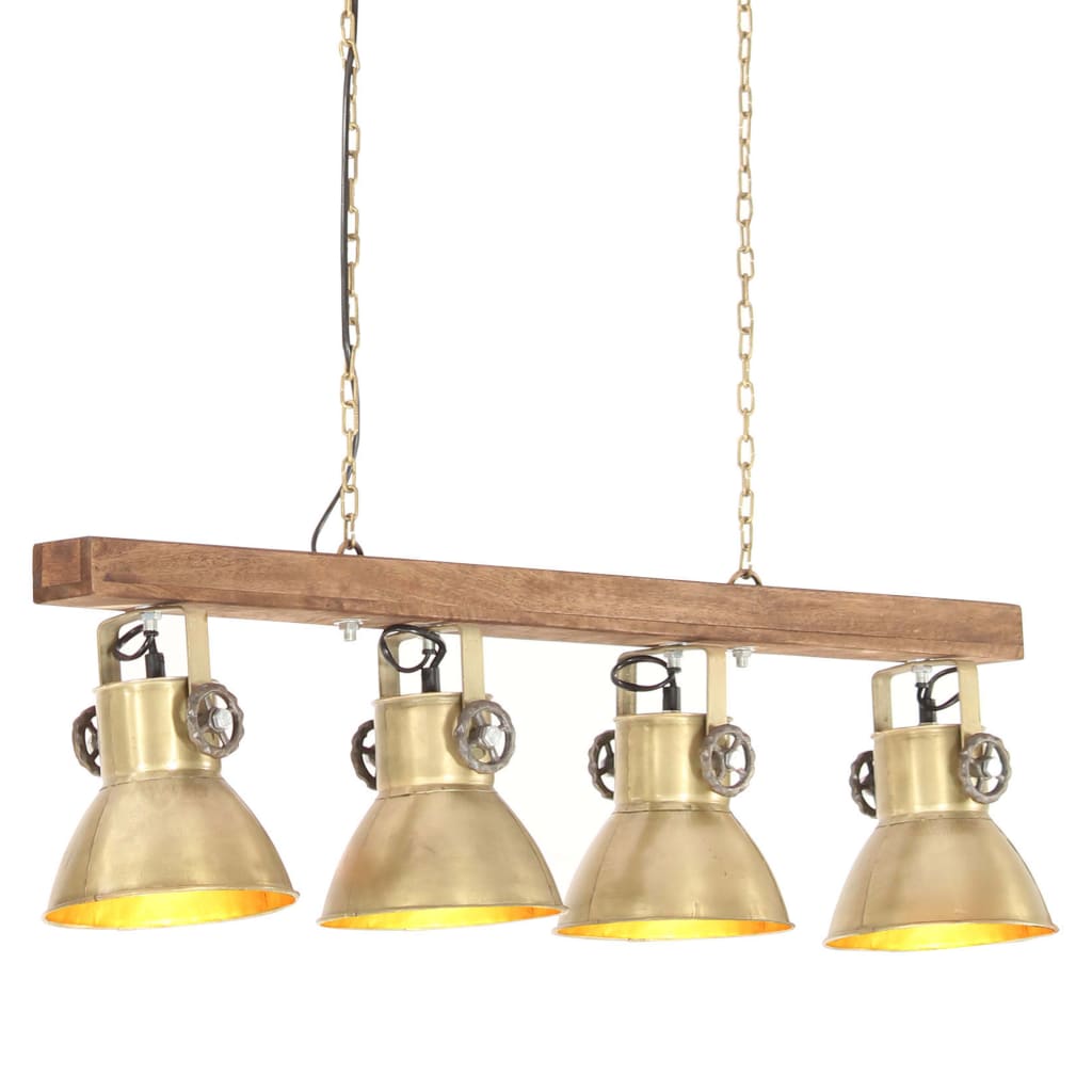 Industrial Ceiling Lamp Brass E27 Mango Wood - Sid & Sam