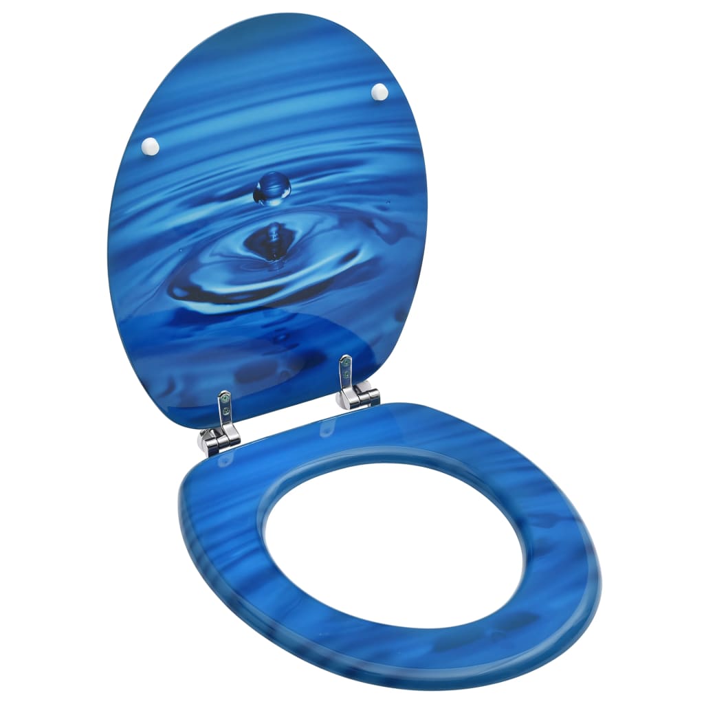 WC Toilet Seat with Lid MDF Blue Water Drop Design - R and M Furniture