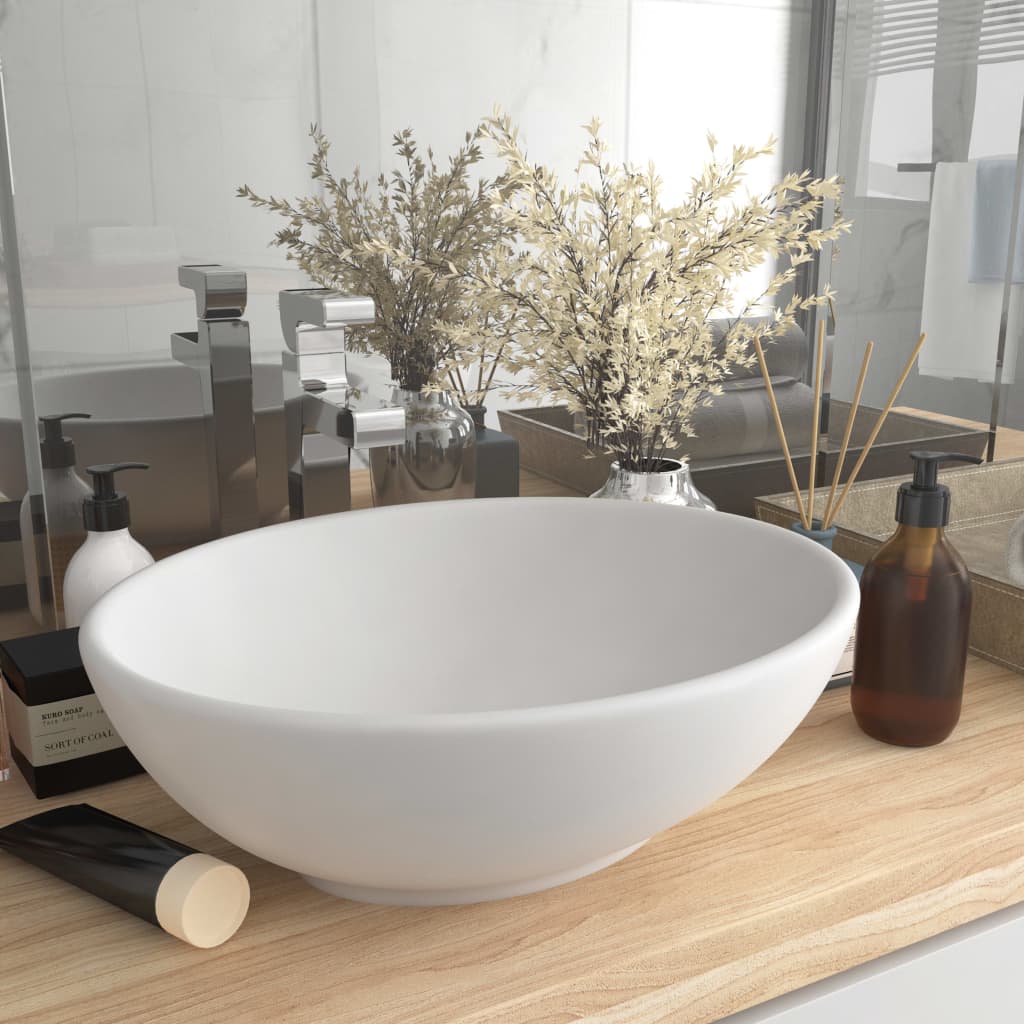 Luxury Basin Oval-shaped Matt White 40x33 cm Ceramic - Tyrell & Tyrell