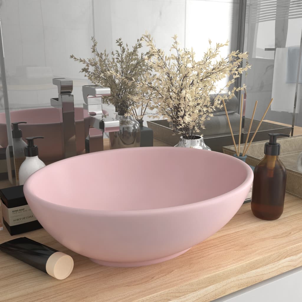 Luxury Basin Oval-shaped Matt Pink 40x33 cm Ceramic - Merkel Designers