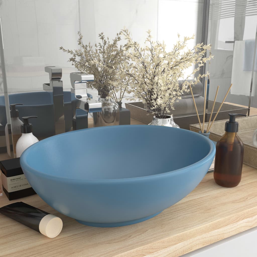 Luxury Basin Oval-shaped Matt Light Blue 40x33 cm Ceramic - Tyrell & Tyrell