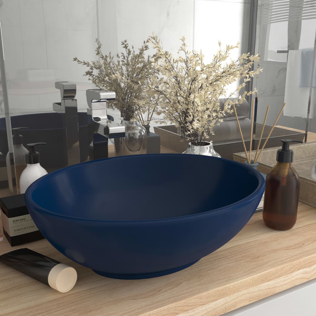 Luxury Basin Oval-shaped Matt Dark Blue 40x33 cm Ceramic - Discount Dealers