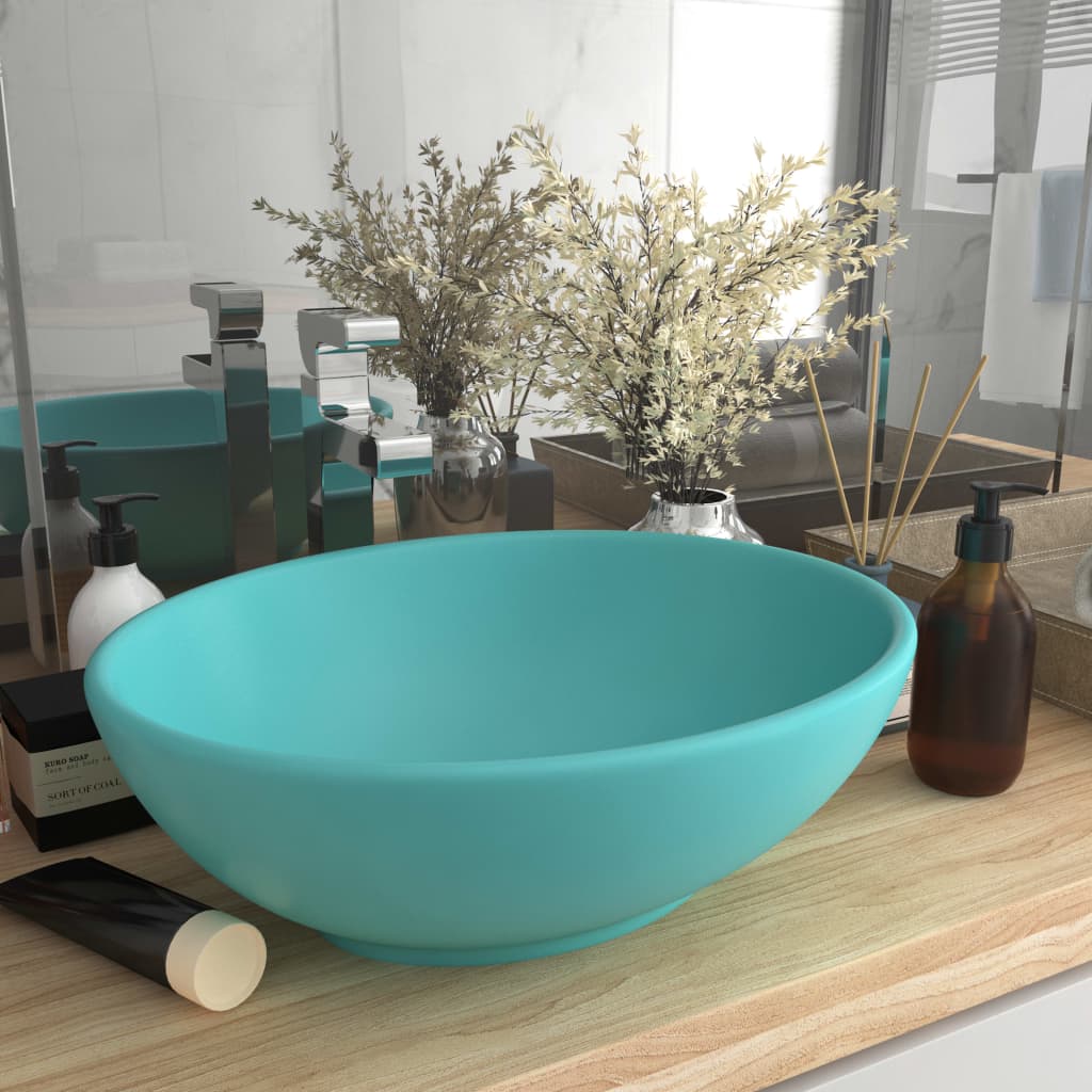 Luxury Basin Oval-shaped Matt Light Green 40x33 cm Ceramic - R and M Furniture