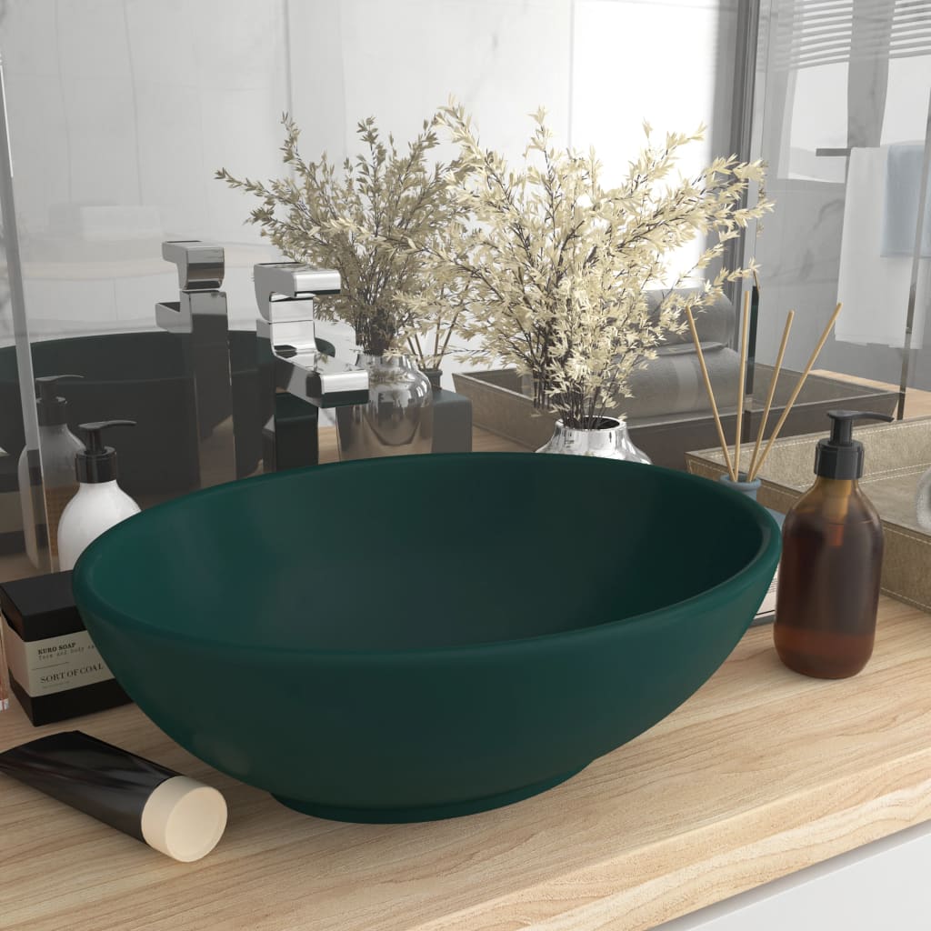 Luxury Basin Oval-shaped Matt Dark Green 40x33 cm Ceramic - Discount Dealers