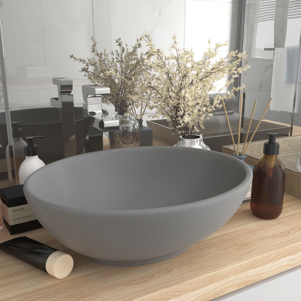 Luxury Basin Oval-shaped Matt Light Grey 40x33 cm Ceramic - Millennium Furniture