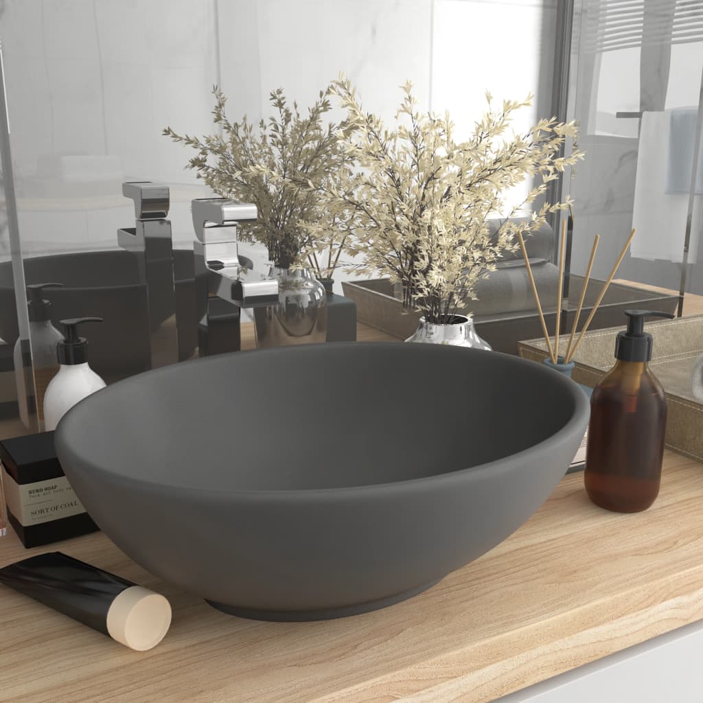 Luxury Basin Oval-shaped Matt Dark Grey 40x33 cm Ceramic - The Home Maker