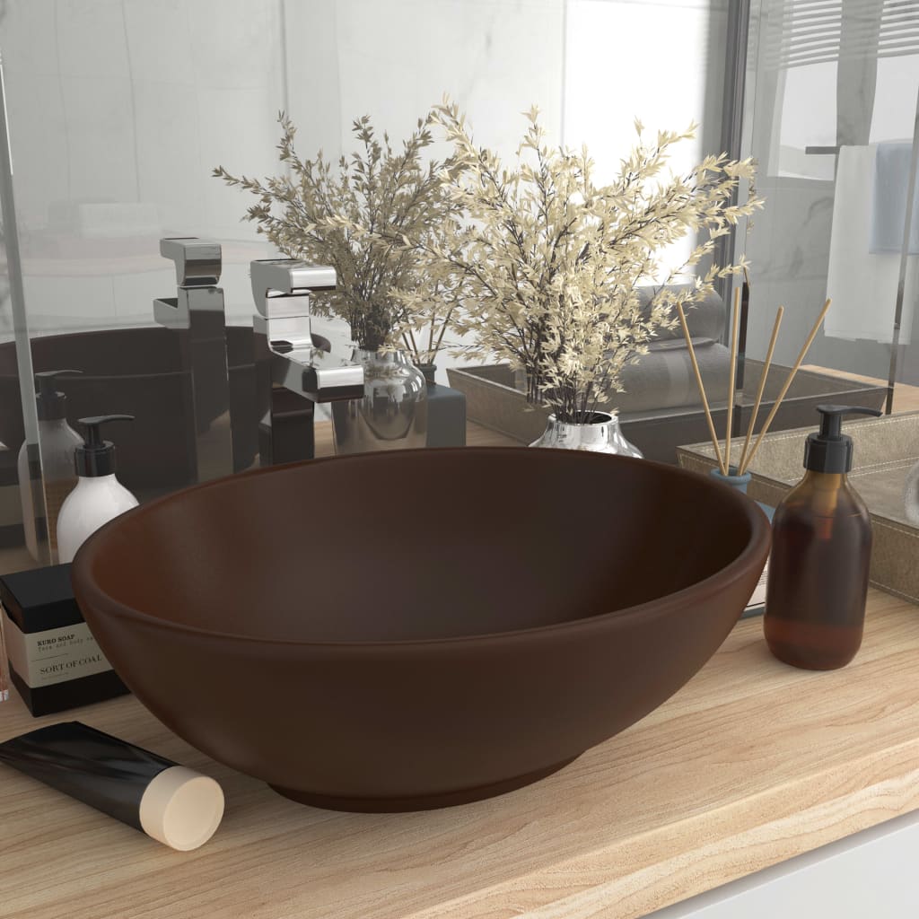 Luxury Basin Oval-shaped Matt Dark Brown 40x33 cm Ceramic - Sid & Sam
