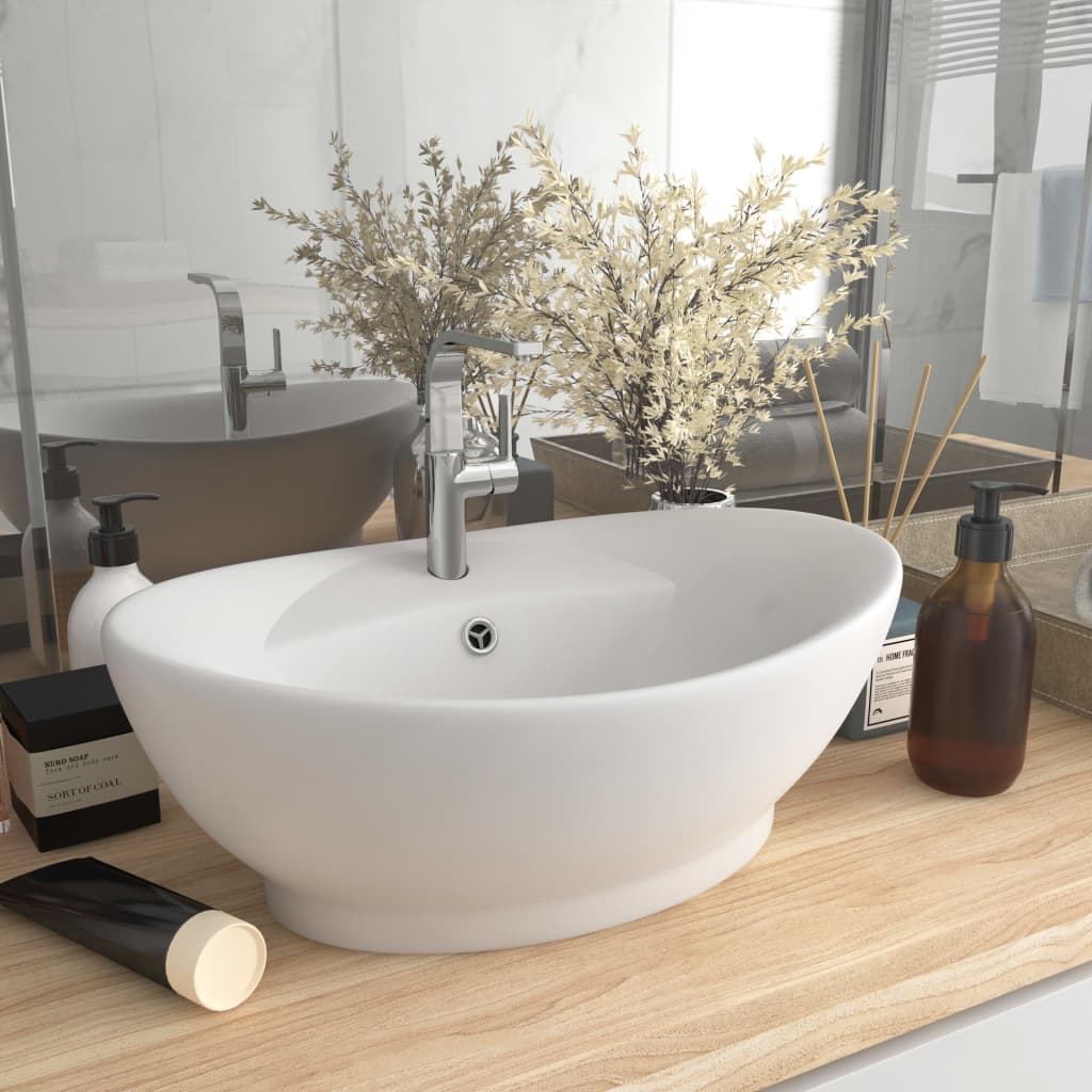 Luxury Basin Overflow Oval Matt White 58.5x39 cm Ceramic - Style and Chic