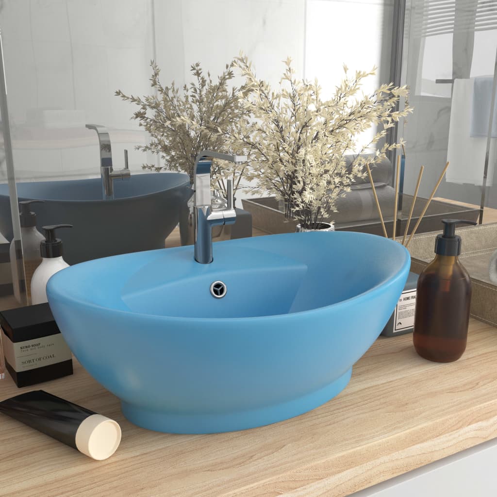 Luxury Basin Overflow Oval Matt Light Blue 58.5x39 cm Ceramic - Unbeatable Bargains