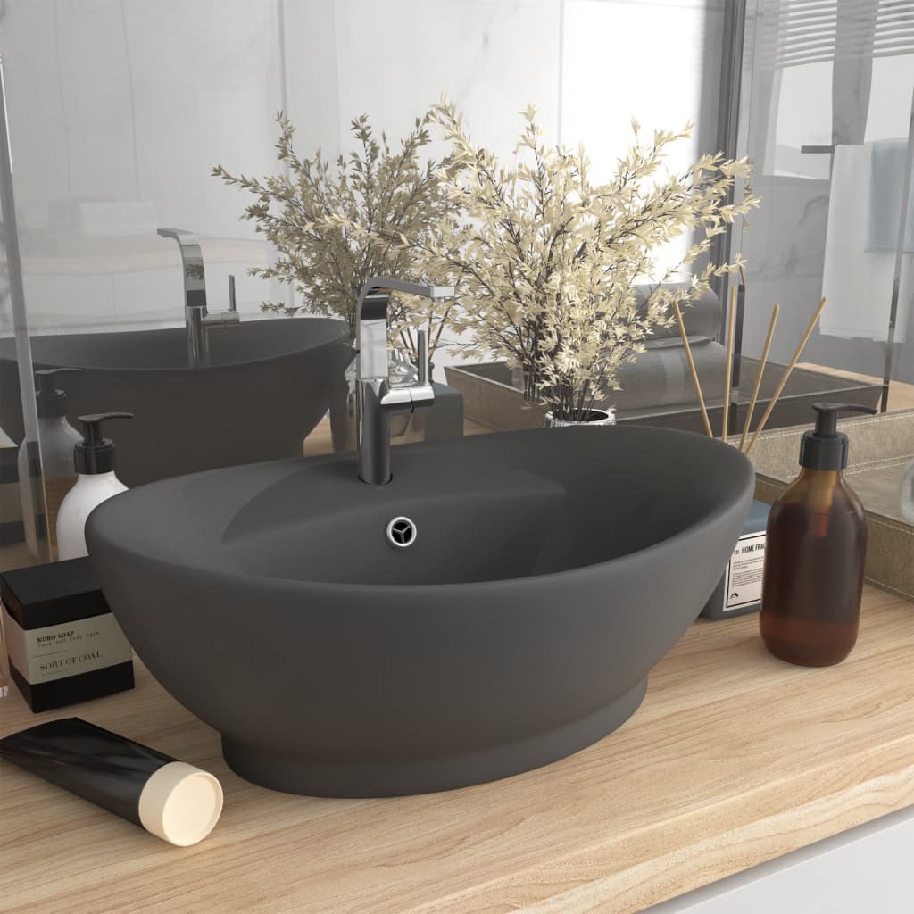 Luxury Basin Overflow Oval Matt Dark Grey 58.5x39 cm Ceramic - Discount Dealers
