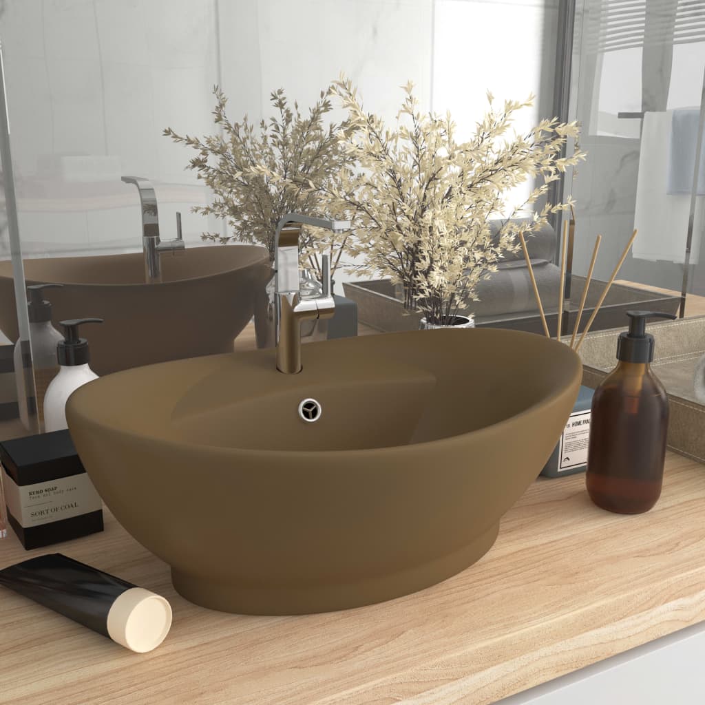 Luxury Basin Overflow Oval Matt Cream 58.5x39 cm Ceramic - Sid & Sam