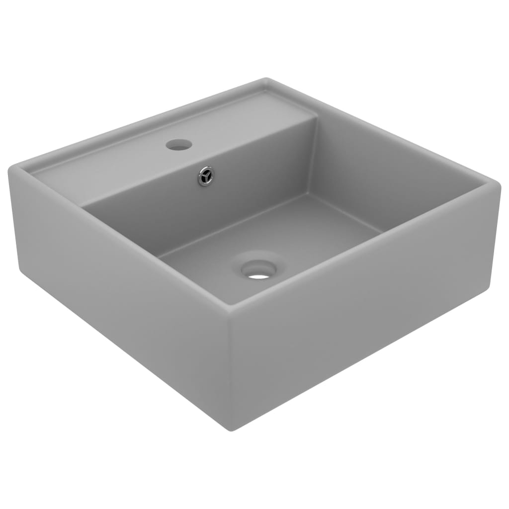 Luxury Basin Overflow Square Matt Light Grey 41x41 cm Ceramic - Decor Base