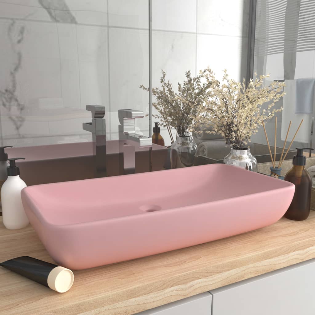 Luxury Basin Rectangular Matt Pink 71x38 cm Ceramic - Unbeatable Bargains