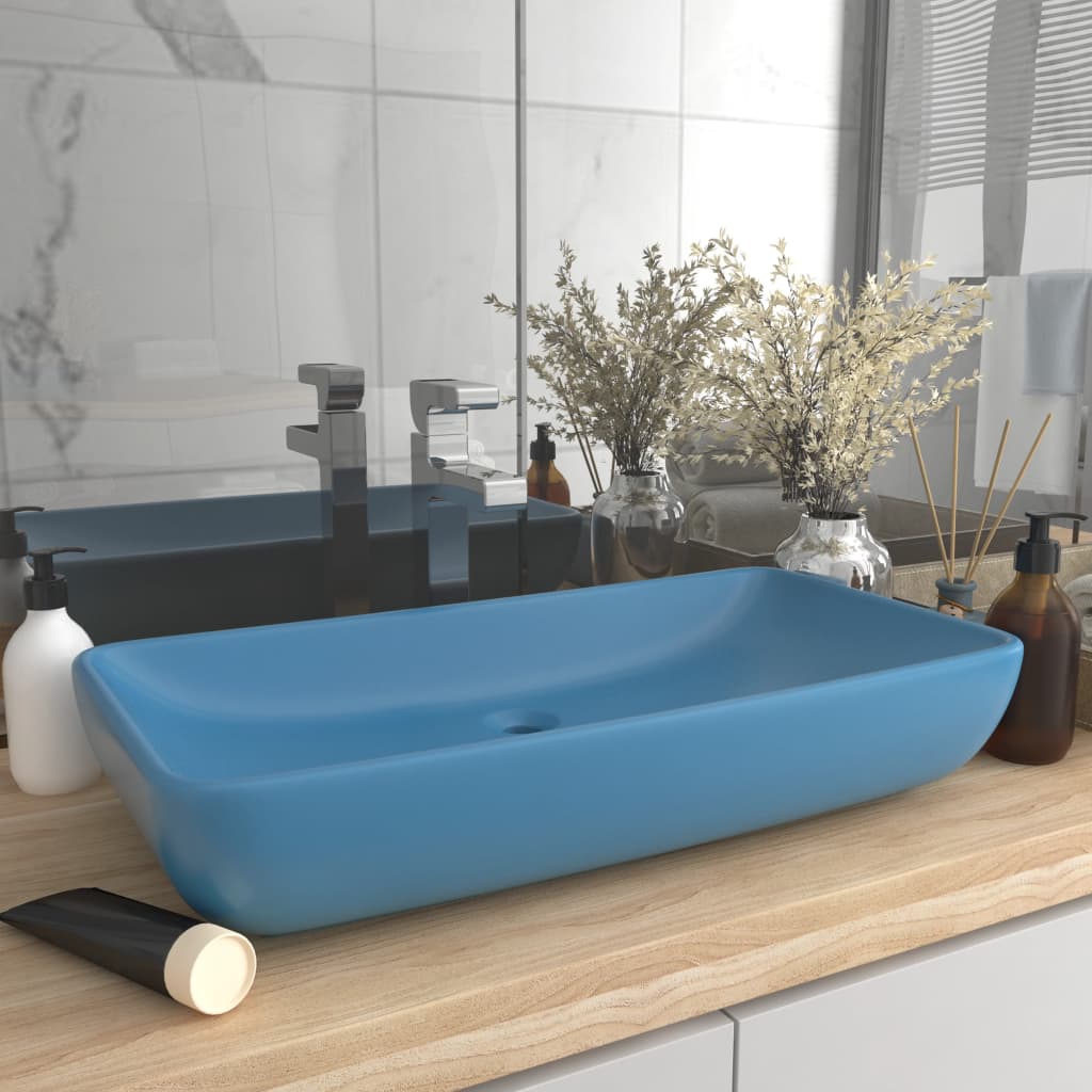 Luxury Basin Rectangular Matt Light Blue 71x38 cm Ceramic - Brittle & Co