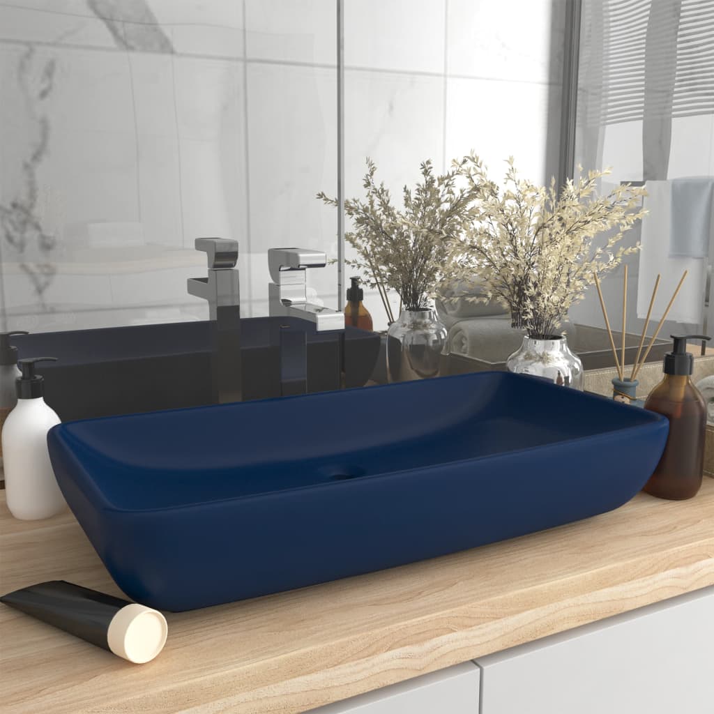 Luxury Basin Rectangular Matt Dark Blue 71x38 cm Ceramic - Sid & Sam