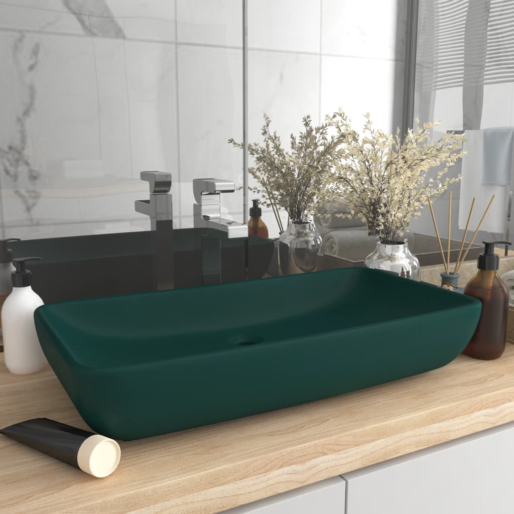 Luxury Basin Rectangular Matt Dark Green 71x38 cm Ceramic - Millennium Furniture