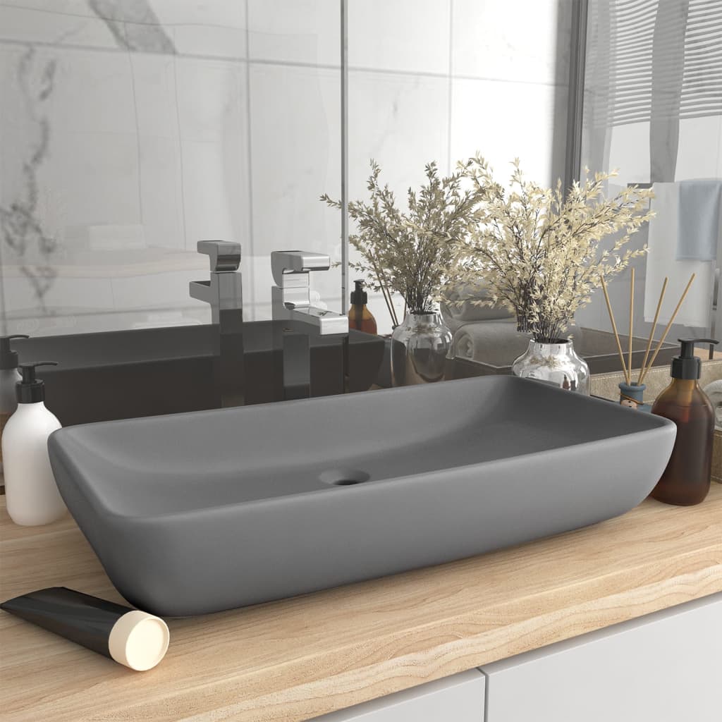 Luxury Basin Rectangular Matt Light Grey 71x38 cm Ceramic - Sid & Sam