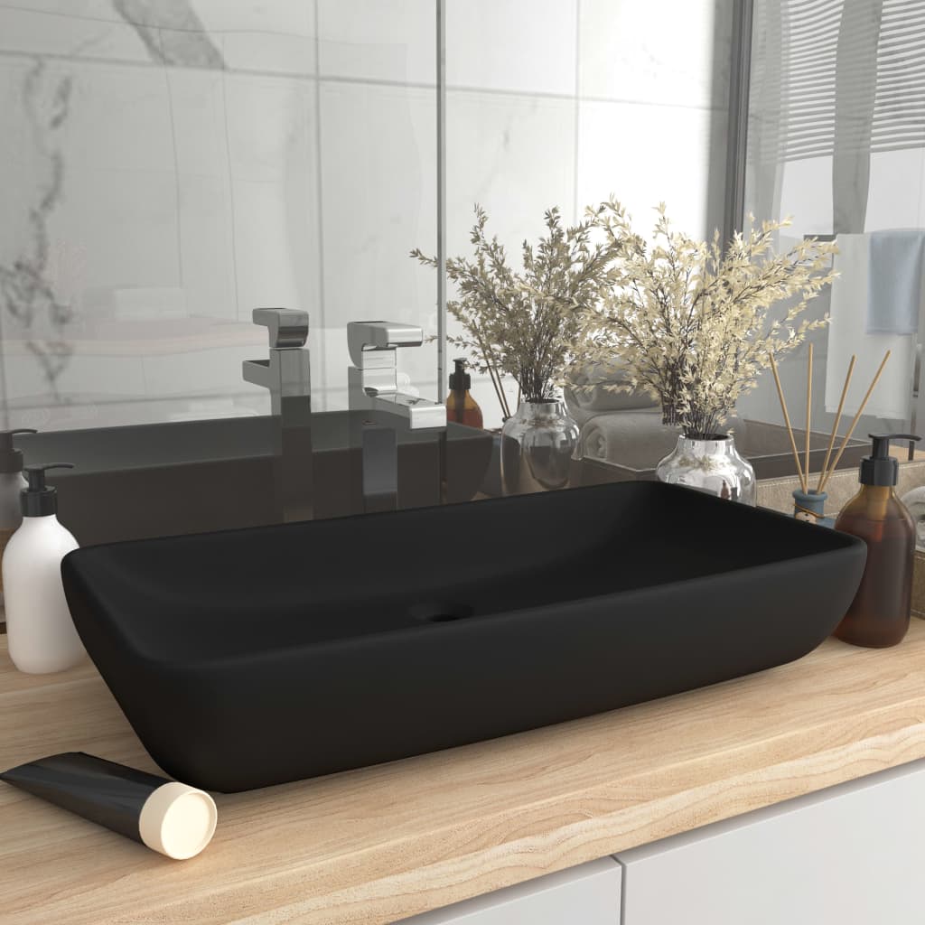 Luxury Basin Rectangular Matt Black 71x38 cm Ceramic - Style and Chic