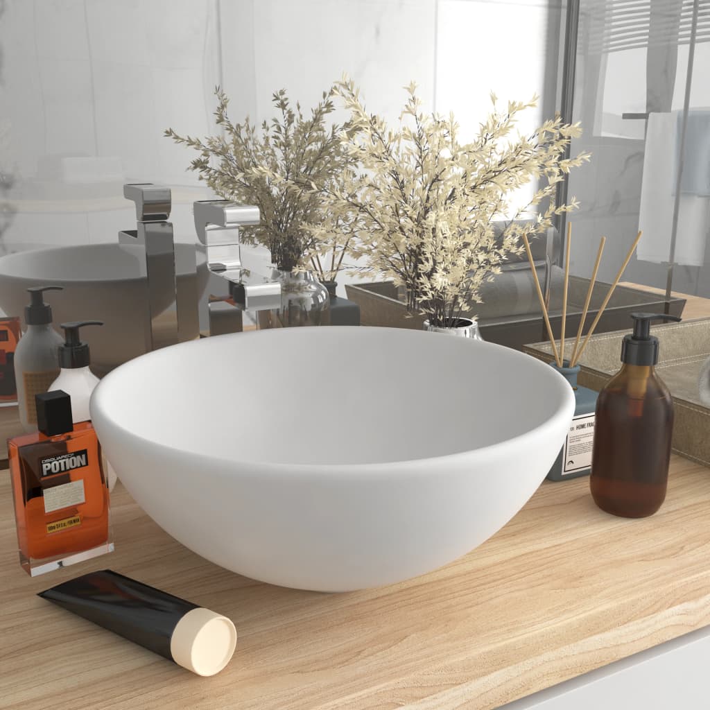 Luxury Bathroom Basin Round Matt White 32.5x14 cm Ceramic - Millennium Furniture