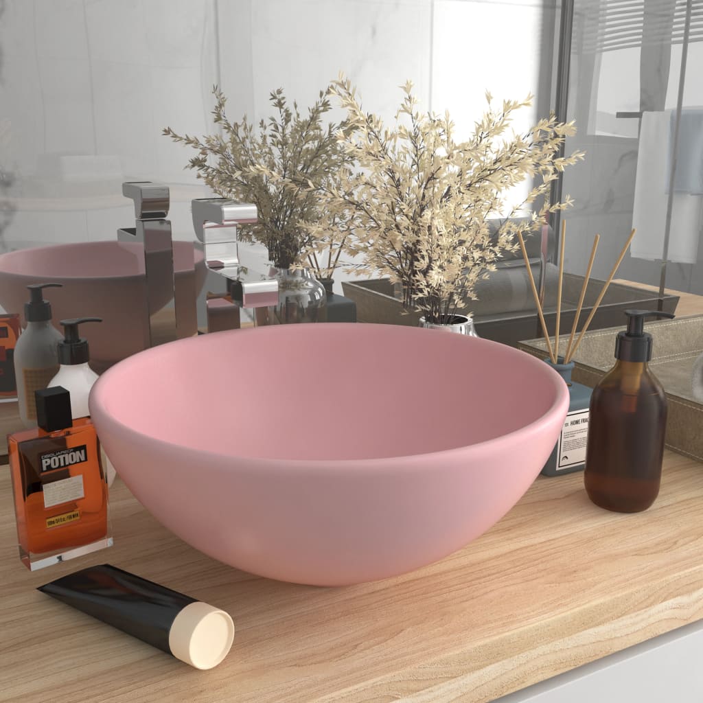 Luxury Bathroom Basin Round Matt Pink 32.5x14 cm Ceramic - Casper Homes