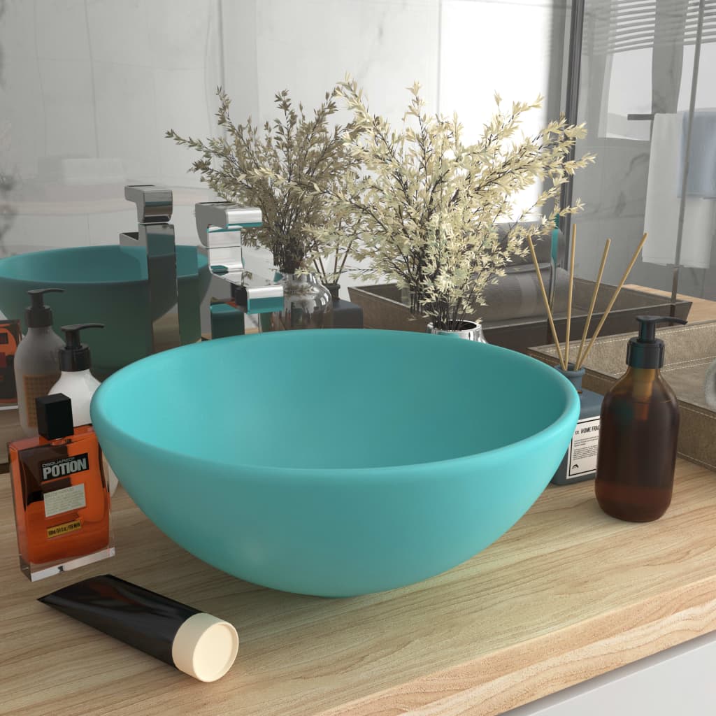 Luxury Bathroom Basin Round Matt Light Green 32.5x14 cm Ceramic - Unbeatable Bargains