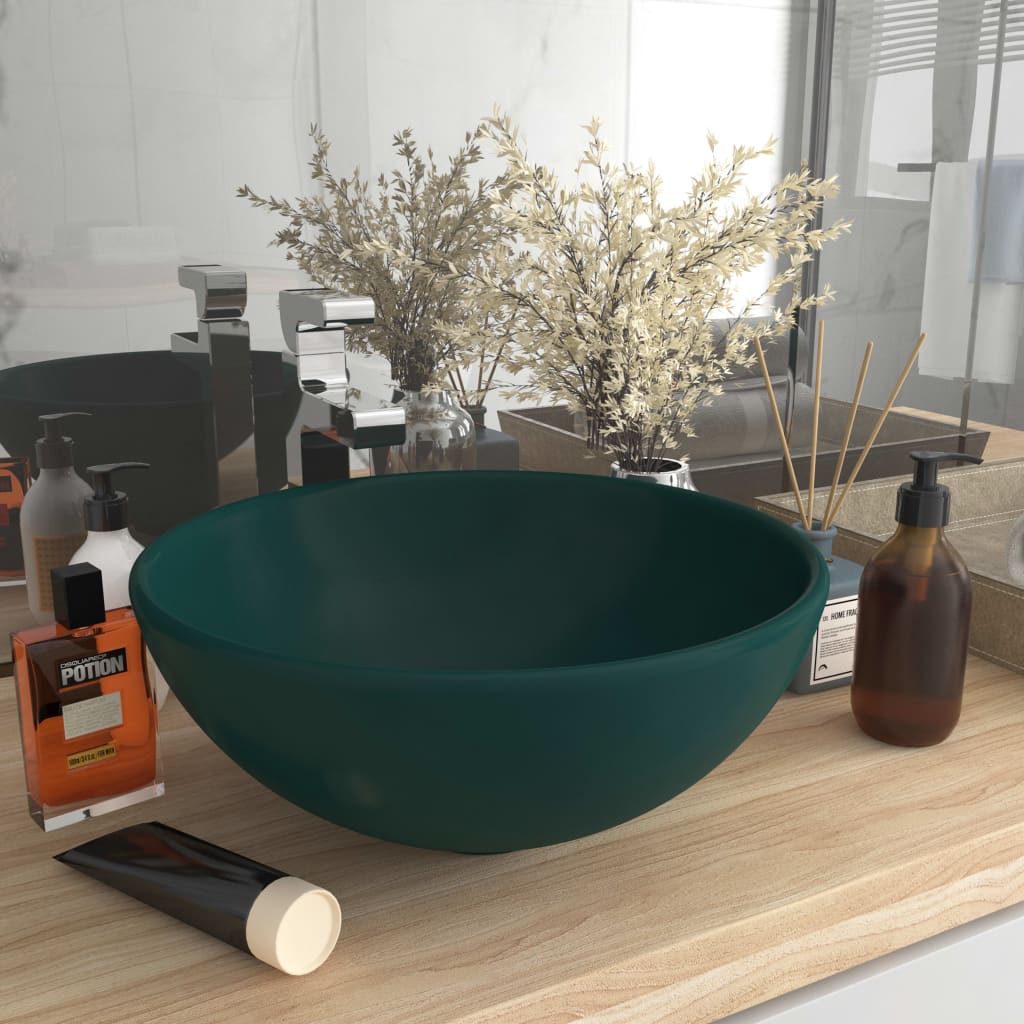 Luxury Bathroom Basin Round Matt Dark Green 32.5x14 cm Ceramic - Design Hut