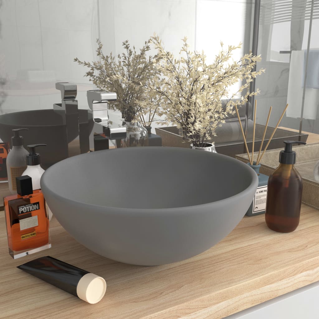 Luxury Bathroom Basin Round Matt Light Grey 32.5x14 cm Ceramic - R and M Furniture