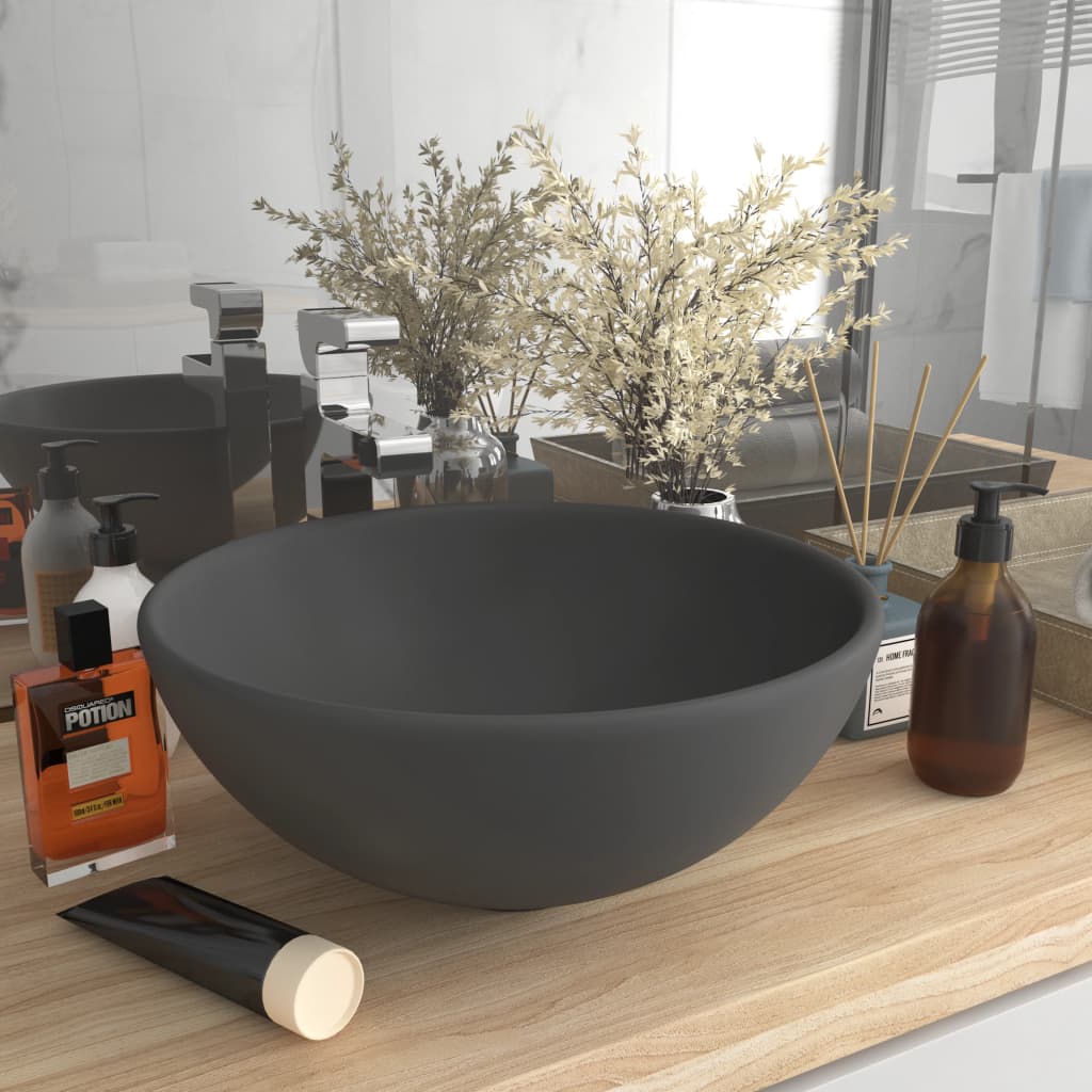 Luxury Bathroom Basin Round Matt Dark Grey 32.5x14 cm Ceramic - Discount Dealers