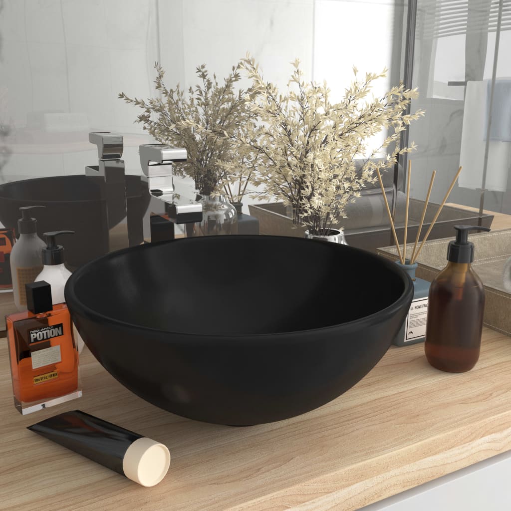 Luxury Bathroom Basin Round Matt Black 32.5x14 cm Ceramic - The Home Maker