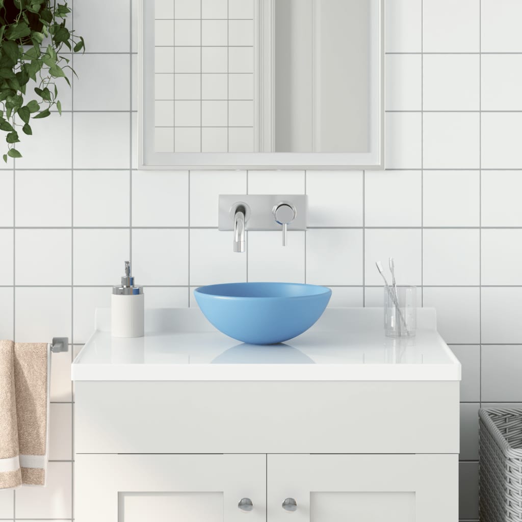 Bathroom Sink Ceramic Light Blue Round - R and M Furniture