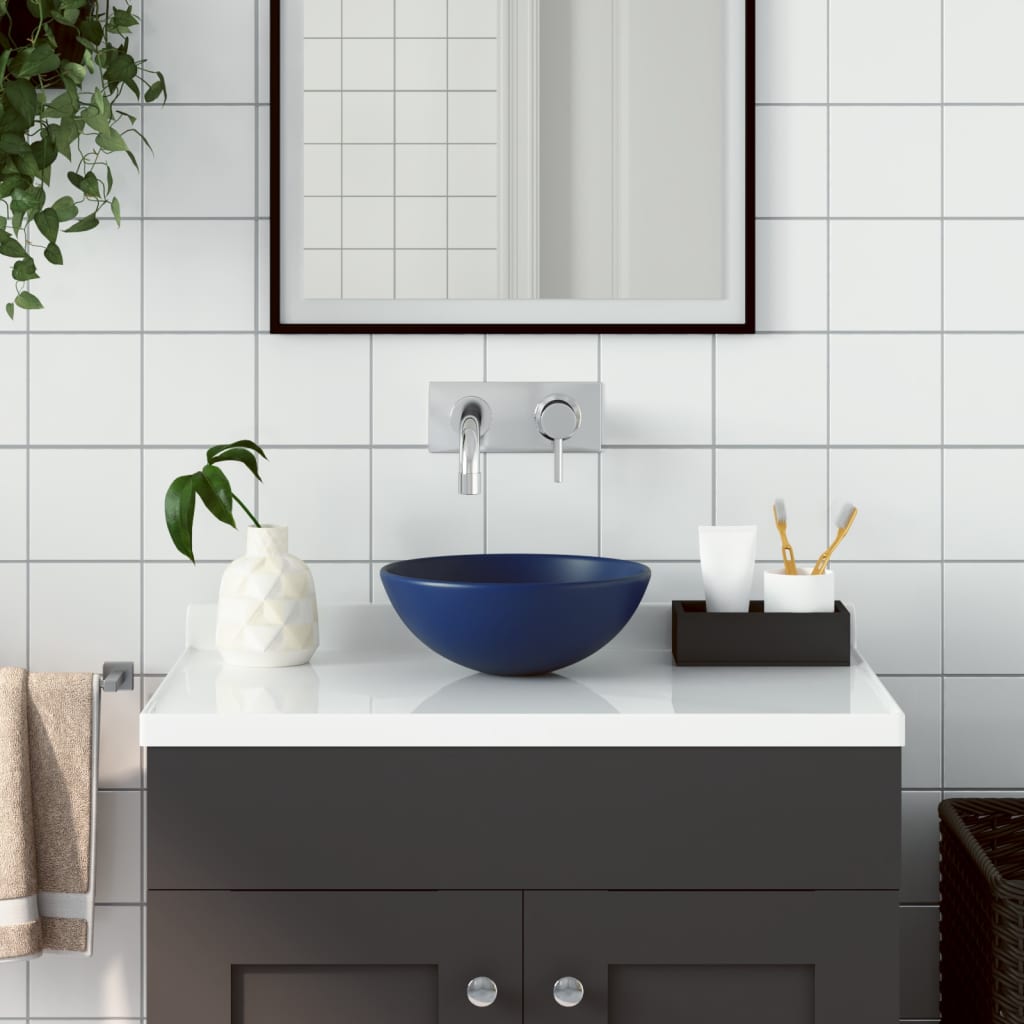Bathroom Sink Ceramic Dark Blue Round - Design Hut
