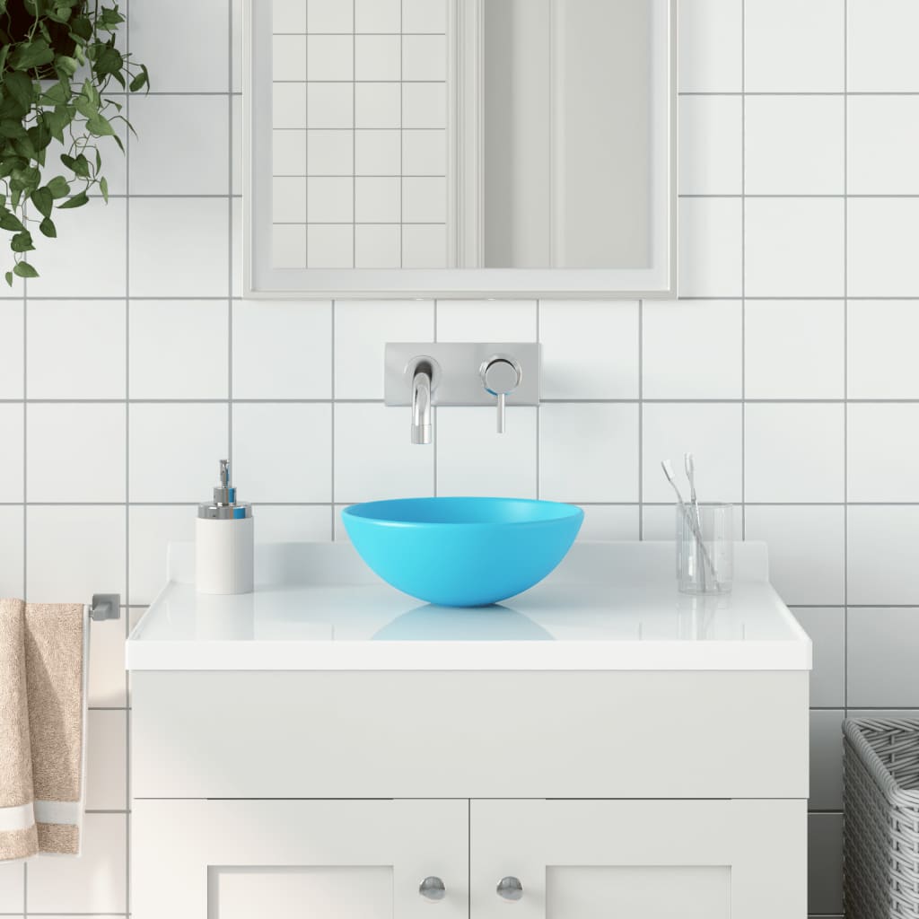 Bathroom Sink Ceramic Light Green Round - Brittle & Co