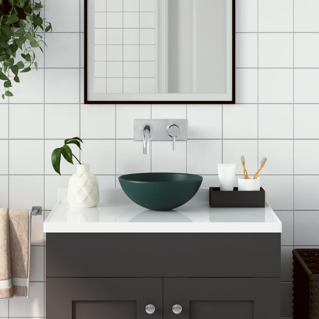 Bathroom Sink Ceramic Dark Green Round - Sid & Sam