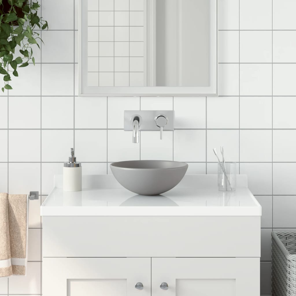 Bathroom Sink Ceramic Light Grey Round - The Home Maker