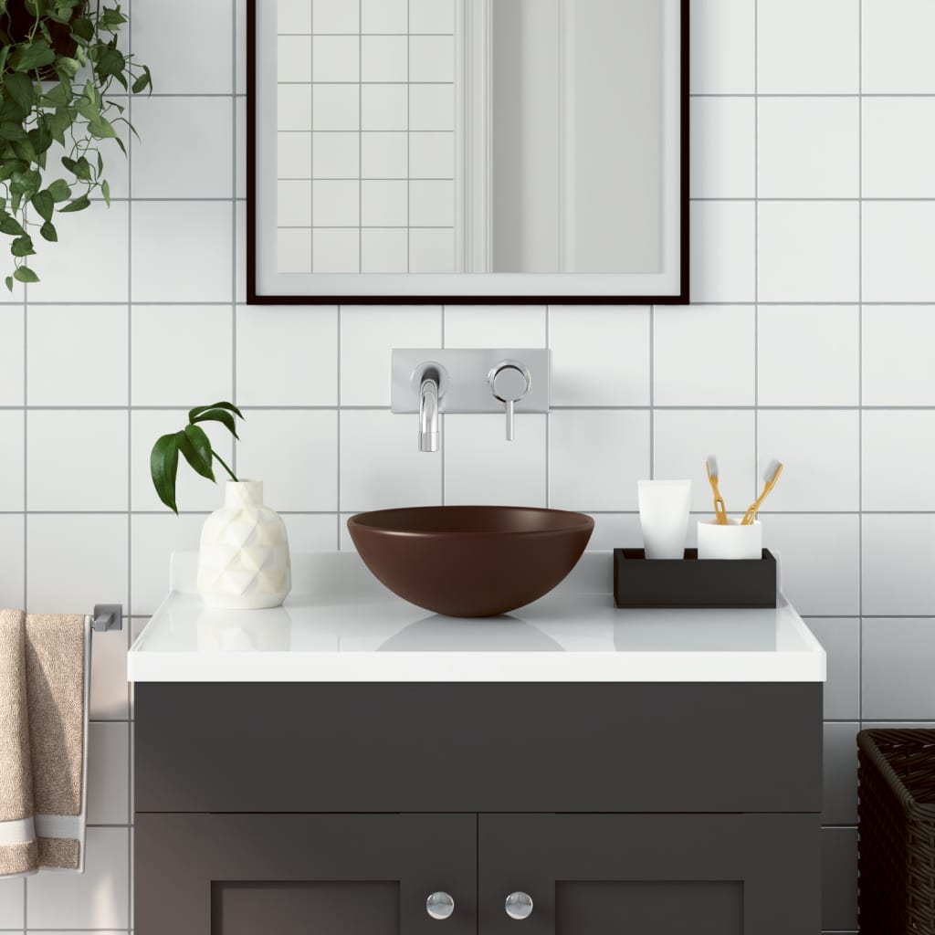 Bathroom Sink Ceramic Dark Brown Round - Direct Imports