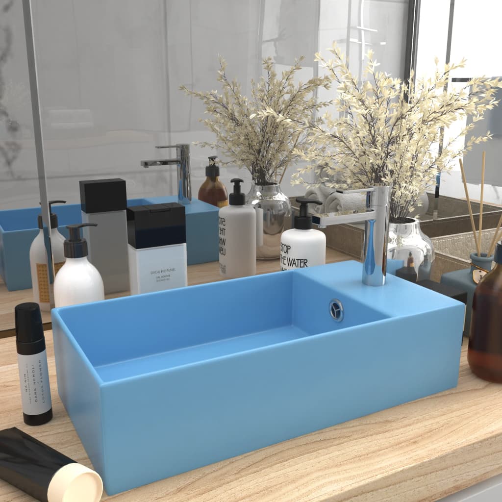 Bathroom Sink with Overflow Ceramic Light Blue - Tyrell & Tyrell