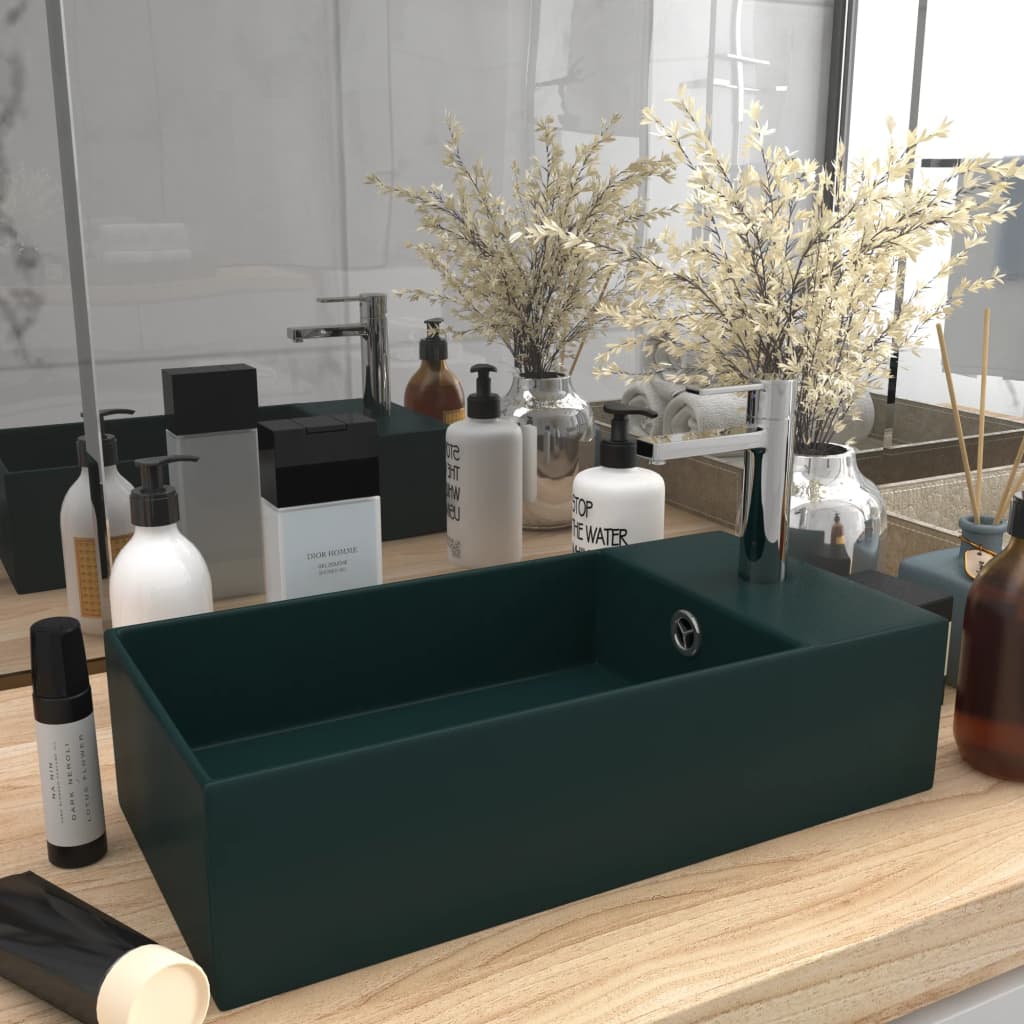 Bathroom Sink with Overflow Ceramic Dark Green - R and M Furniture